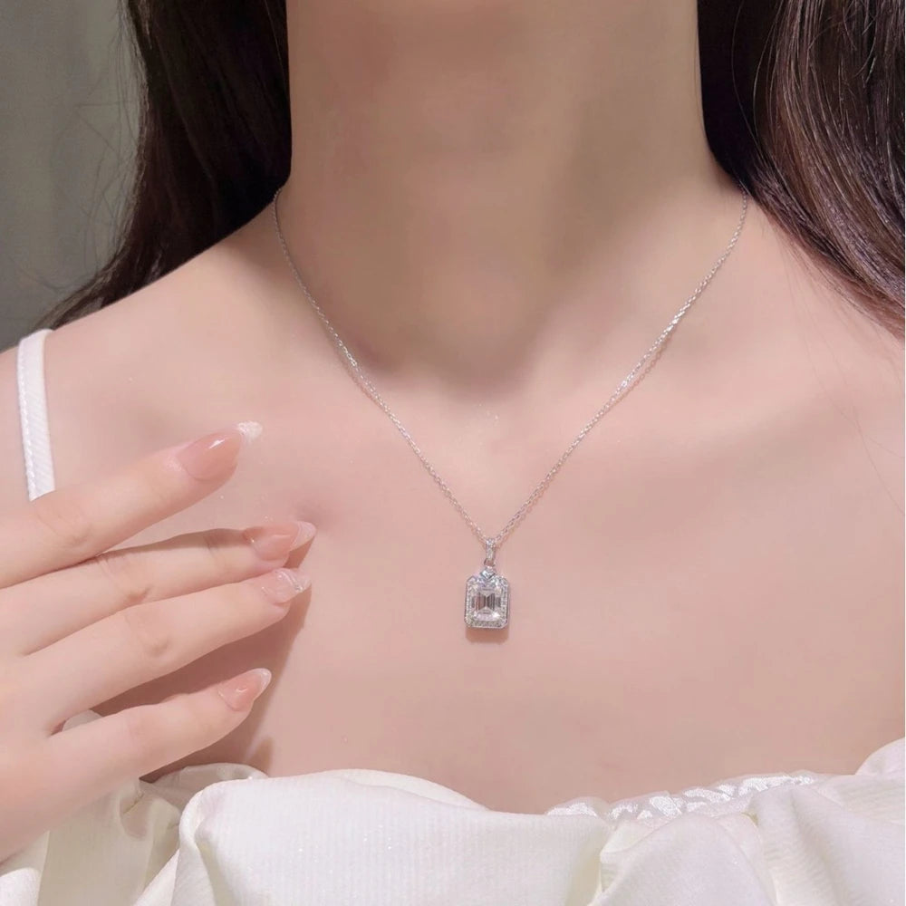 7*9MM 2CT Moissanite Pendant Emerald Cut S925 Sterling Silver Necklace for Woman Party Jewelry Gift