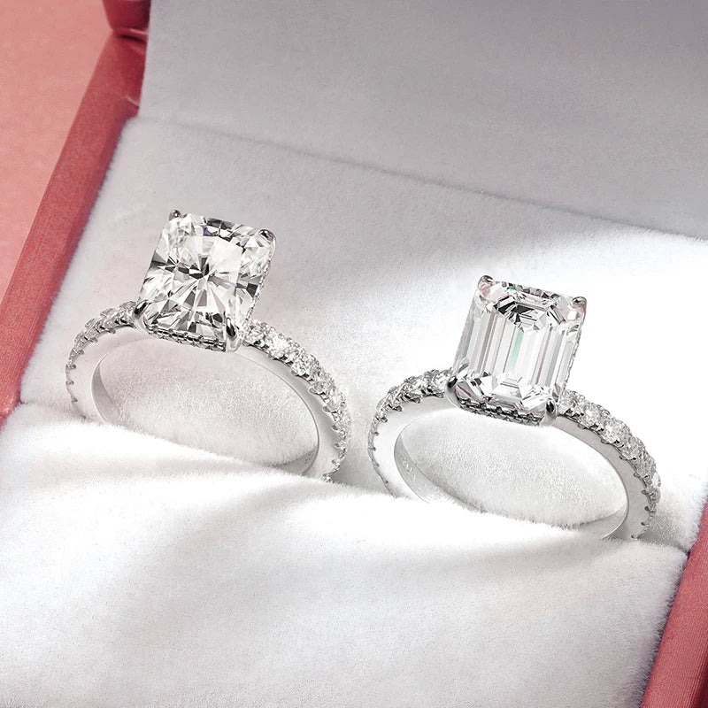 BXINY Full Moissanite Ring Sets 100% S925 Silver for Women Emerald/Radiant Cut Diamond Wedding Bands Gifts Fine Jewelry With GRA