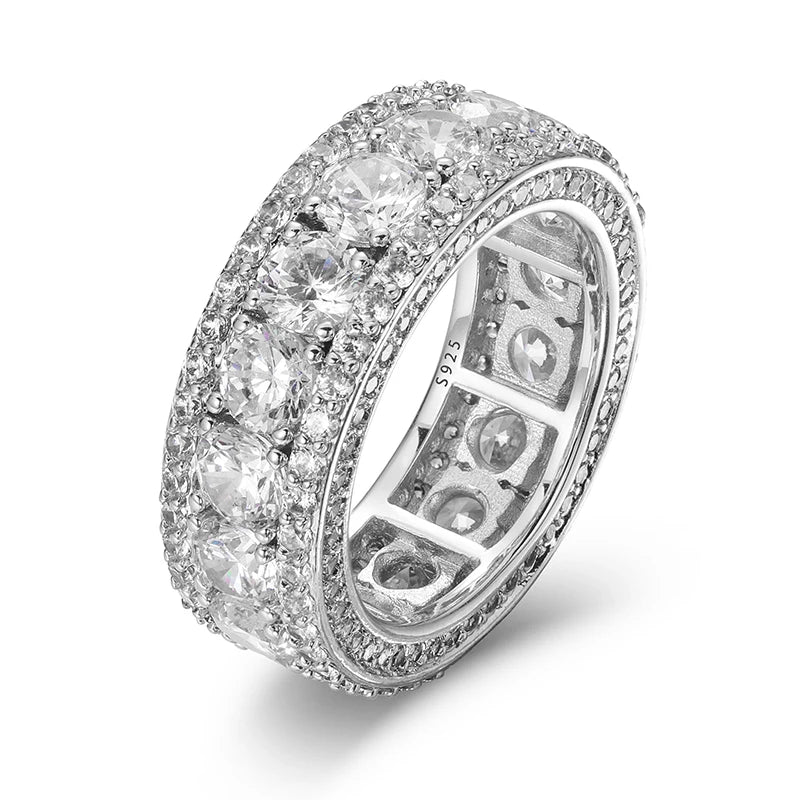 TUHE Moissanite Ring For Men 925 Sterling Silver 18K White Gold Plated Hip Hop Bling Jewelry Gift
