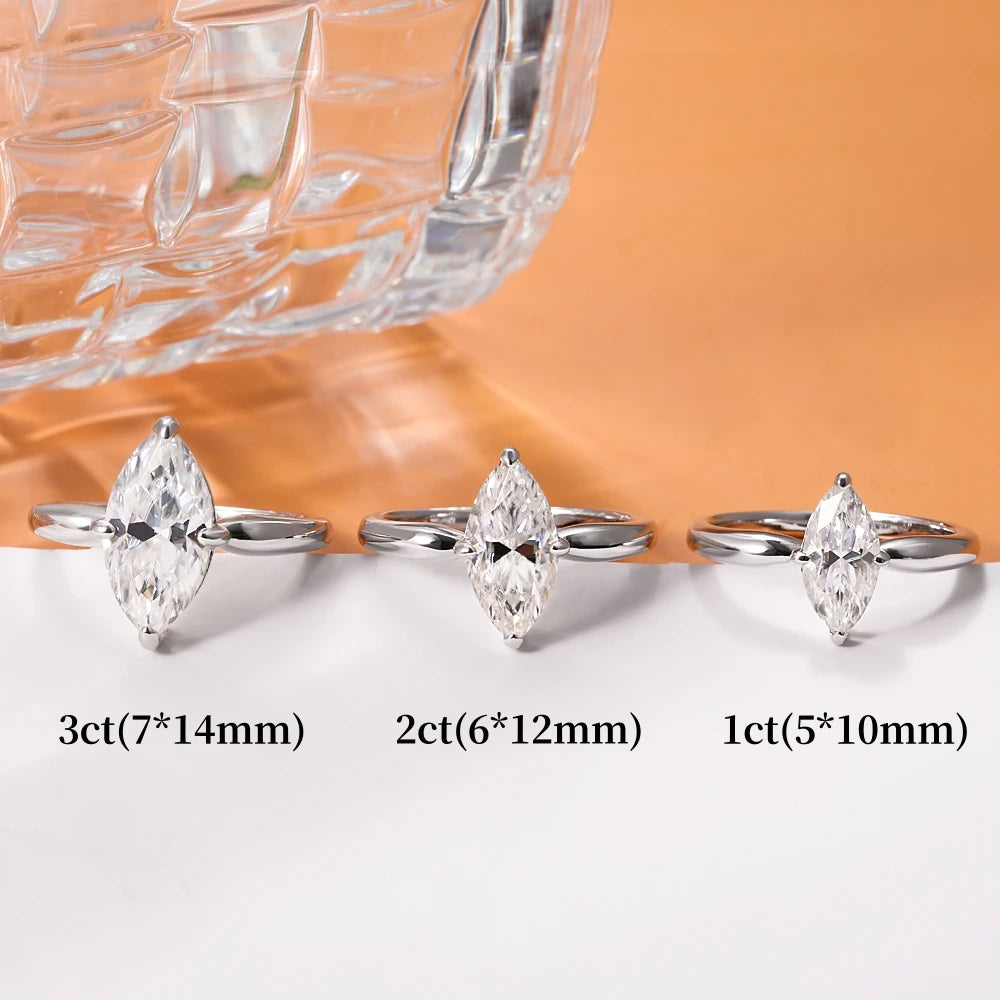 1/2/3CT Marquise Cut Moissanite Rings Set Women 925 Sterling Silver Stackable Bands Wedding Engagement Gifts Diamond Jewelry GRA