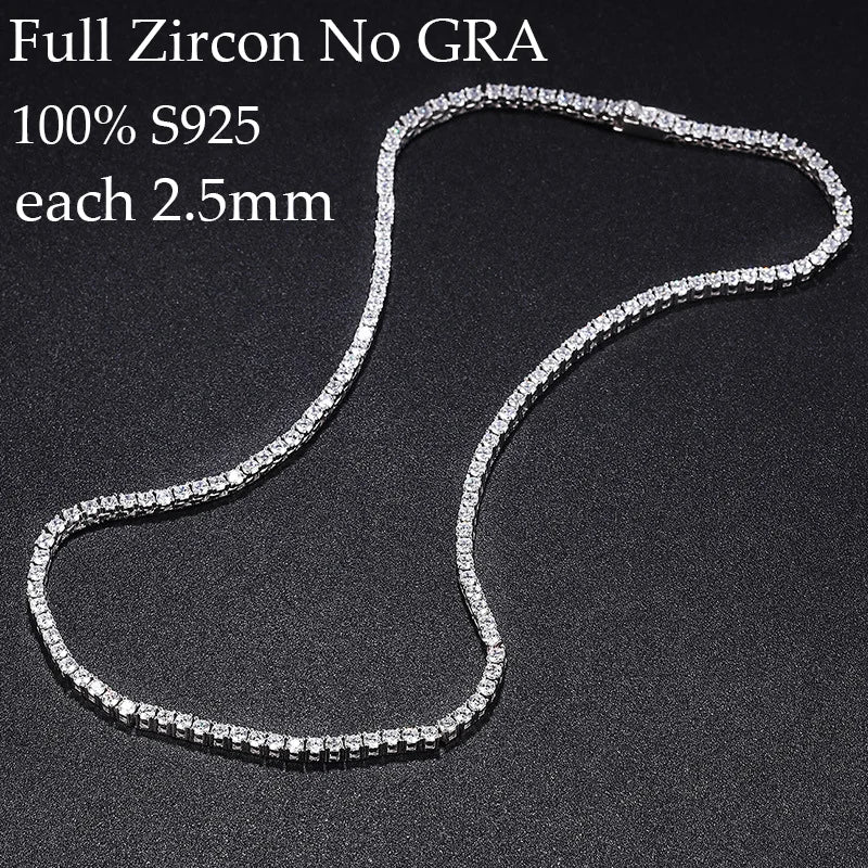 OEVAS 2.5mm Full Moissanite Tennis Necklace for Women Man 100% S925 Silver Neck Chain Necklaces Party Fine Jewelry Gift