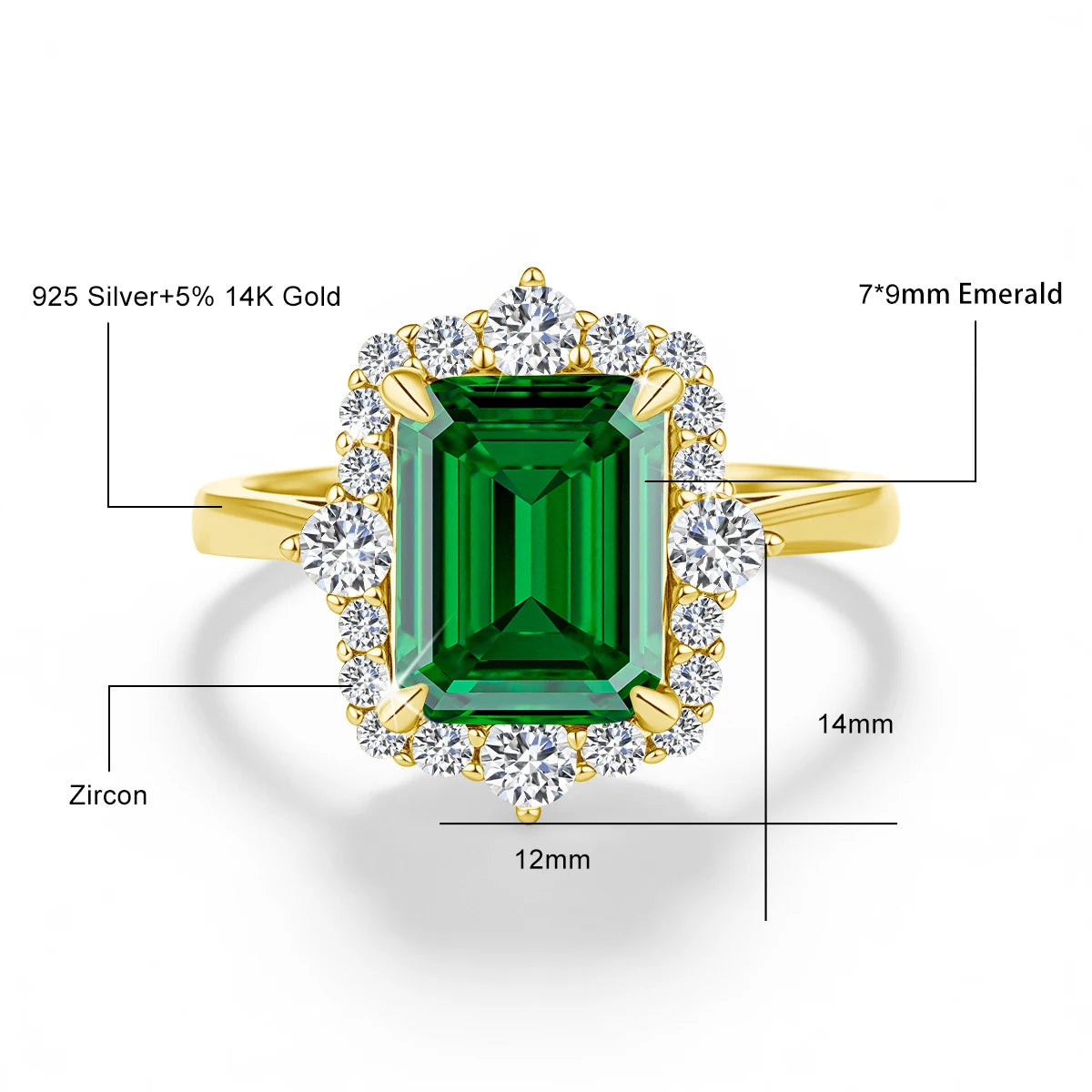 Solid 14K Gold Filled 3CT Emerald Cut Moissanite Stackable Ring Set Au585 Luxury Engagement Ring for Women Bridal Gift Jewelry