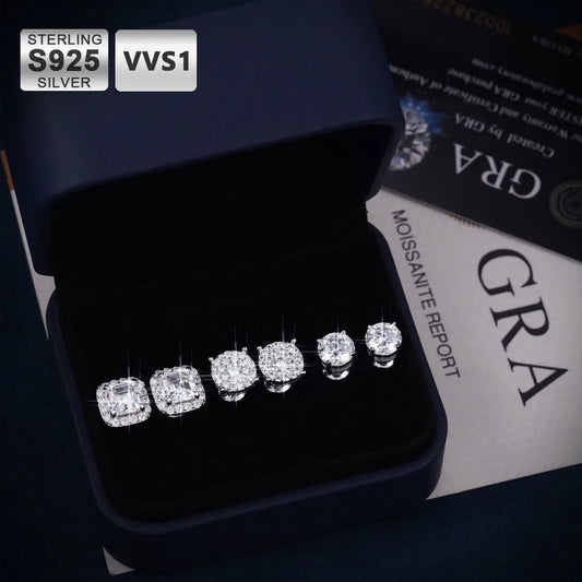 ICEBLING 925 Moissanite Stud Earrings Sterling Silver VVS Round Princess Cut  Screw Ear Studs For Men