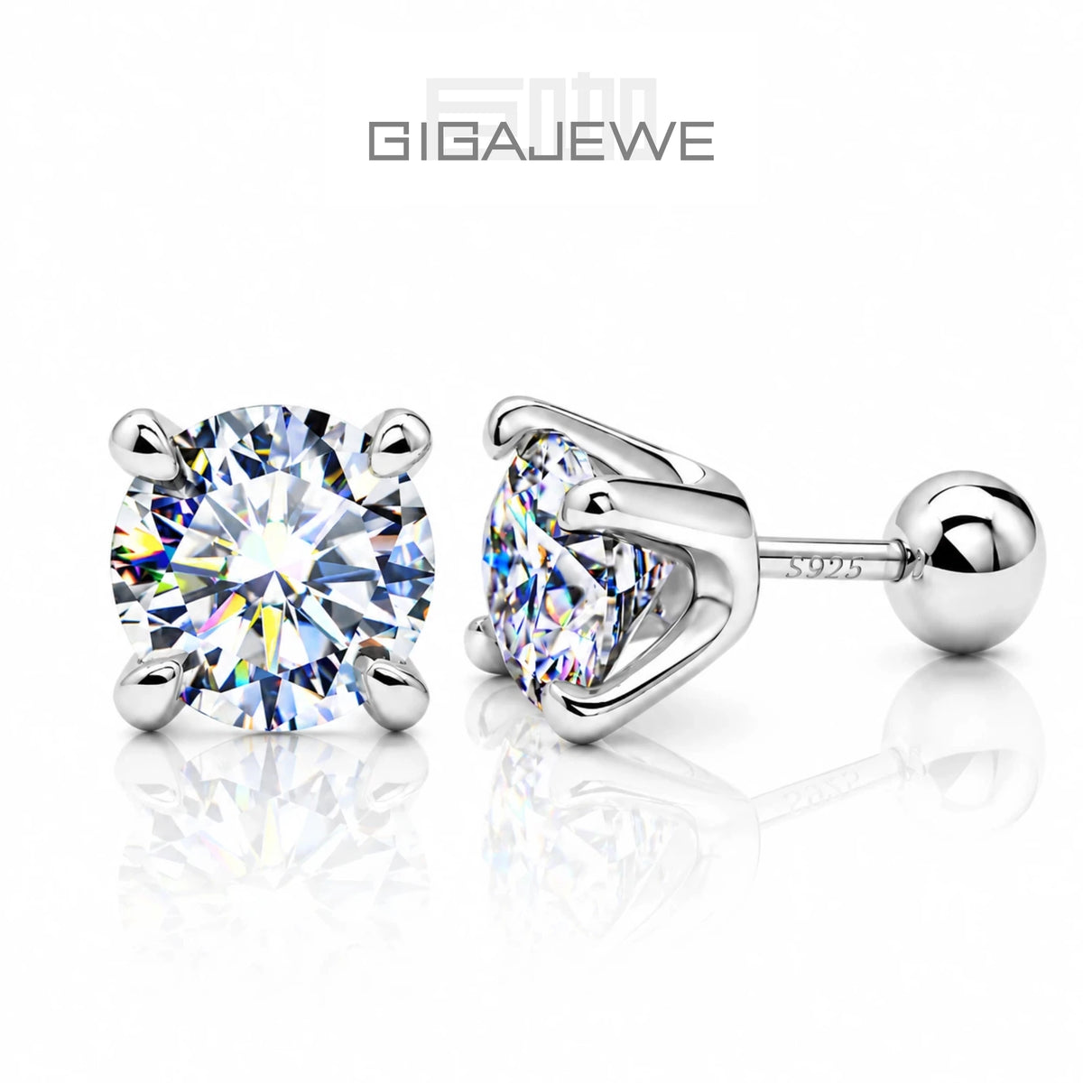 GIGAJEWE 925 Sterling Silver 4-Prong Stud Earrings D Color & Nova Color Moissanite Earrings for Women Fine Jewelry Gift