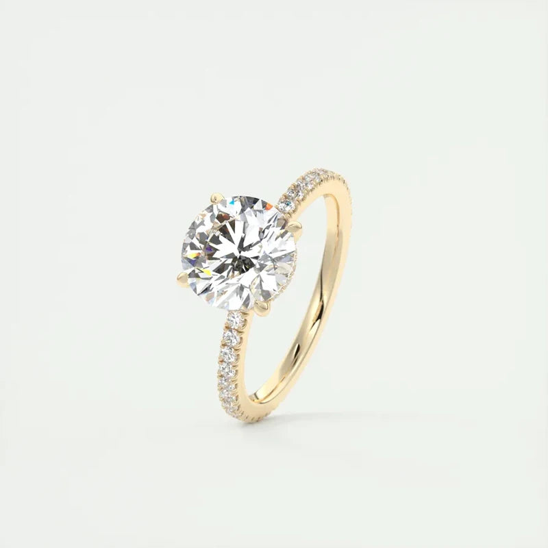 2 CT Round Pavé Solitaire Moissanite Ring