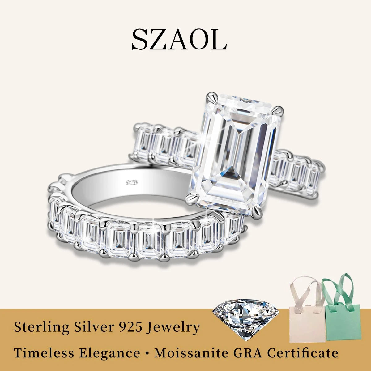 14K Gold Filled 5CT Emerald Cut D Color Moissanite Engagement Ring GRA for Fiancee 925 Silver Bridal Sets Statement Wedding Band