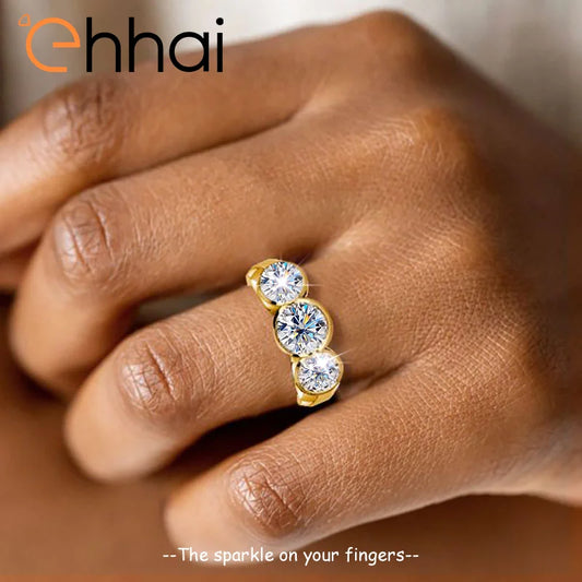 Ehhai GRA Certified 5mm&6.5mm Bezel Set Round Moissanite Ring for Women 925 Sterling Silver Wedding Engagement Ring Jewelry Gift