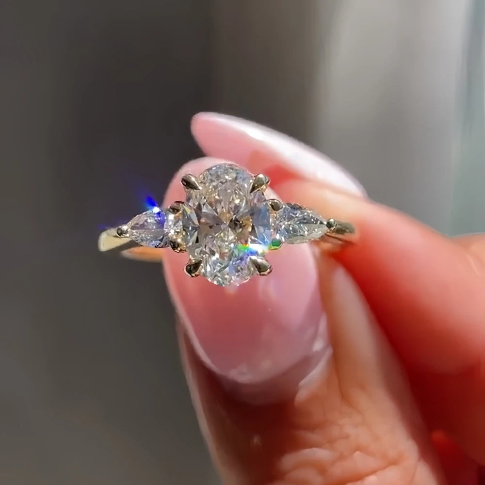 1-8 Ct Oval Cut Moissanite Engagement Ring Oval Three-stone Diamond Wedding Ring for Women 925 Sterling Silver with Certificate