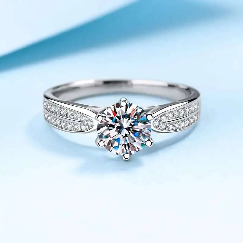 1CT 6.5MM D Color VVS GRA Moissanite Ring For Charm Lady 925 Sterling Silver Female Fine 925 Sterling Silver Jewelry Wholesale