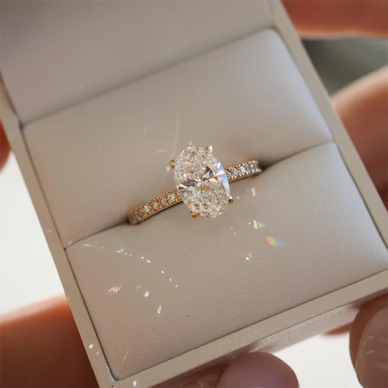 Minimalist 1-3ct Oval Cut Moissanite Half Eternity Engagement Ring 925 Sterling Silver for Woman Girl Gold Plated Handmade Rings