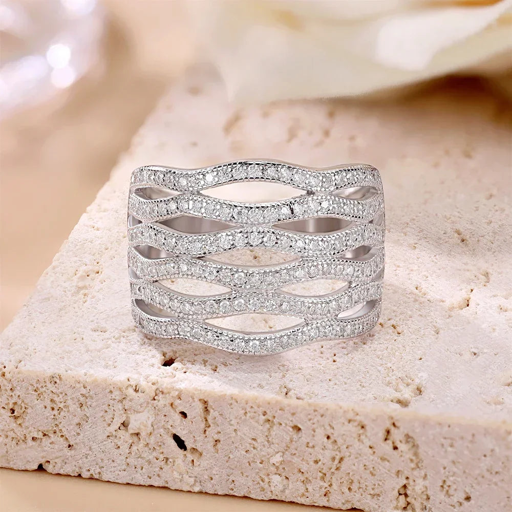 Moissanite Band 925 Silver Ring for Women Hollow Engagement Rings D Color VVS1 Half Eternity Moissanite Ring With Certificate