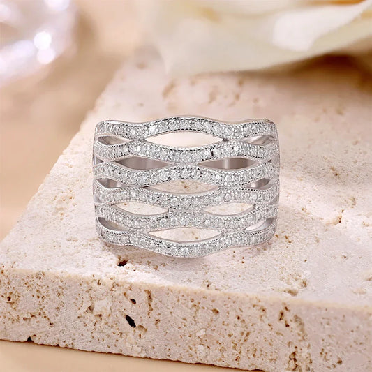 Moissanite Band 925 Silver Ring for Women Hollow Engagement Rings D Color VVS1 Half Eternity Moissanite Ring With Certificate