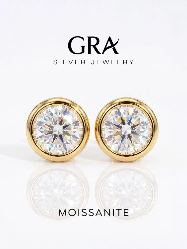 Real 0.5-1ct Moissanite Diamond Luxury Round Stud Earrings for Women 925 Sterling Silver Wedding Earring Fine Jewelry Gifts