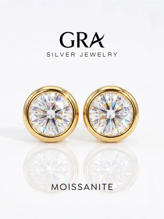 Real 0.5-1ct Moissanite Diamond Luxury Round Stud Earrings for Women 925 Sterling Silver Wedding Earring Fine Jewelry Gifts
