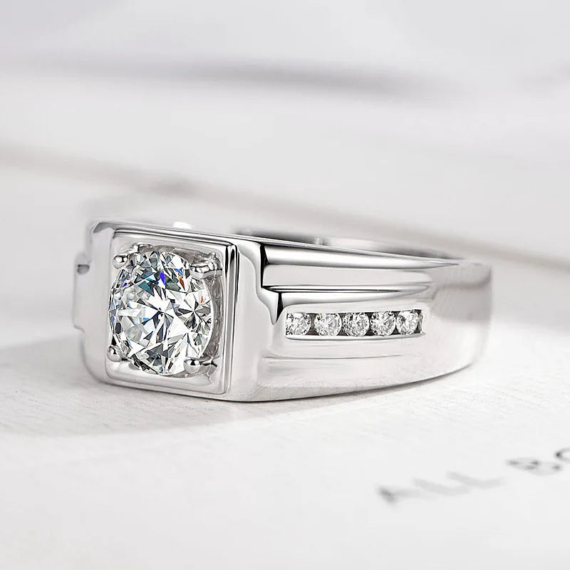 New 925 Sterling Silver Men Ring 1ct Moissanite for Men Women Wedding Luxury Jewelry Engagement Charm Fashion Party Gifts