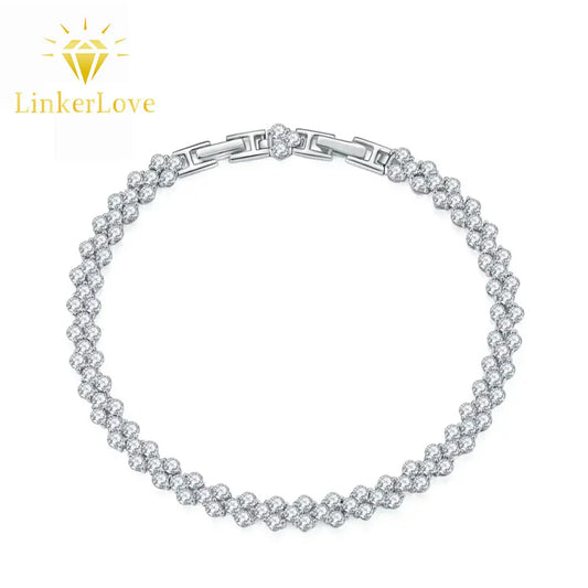 LinkerLove 925 Silver 2.5mm Moissanite Tennis Bracelet White Gold Plated Hypoallergenic Luxury Jewelry for Women Wedding Jewelry