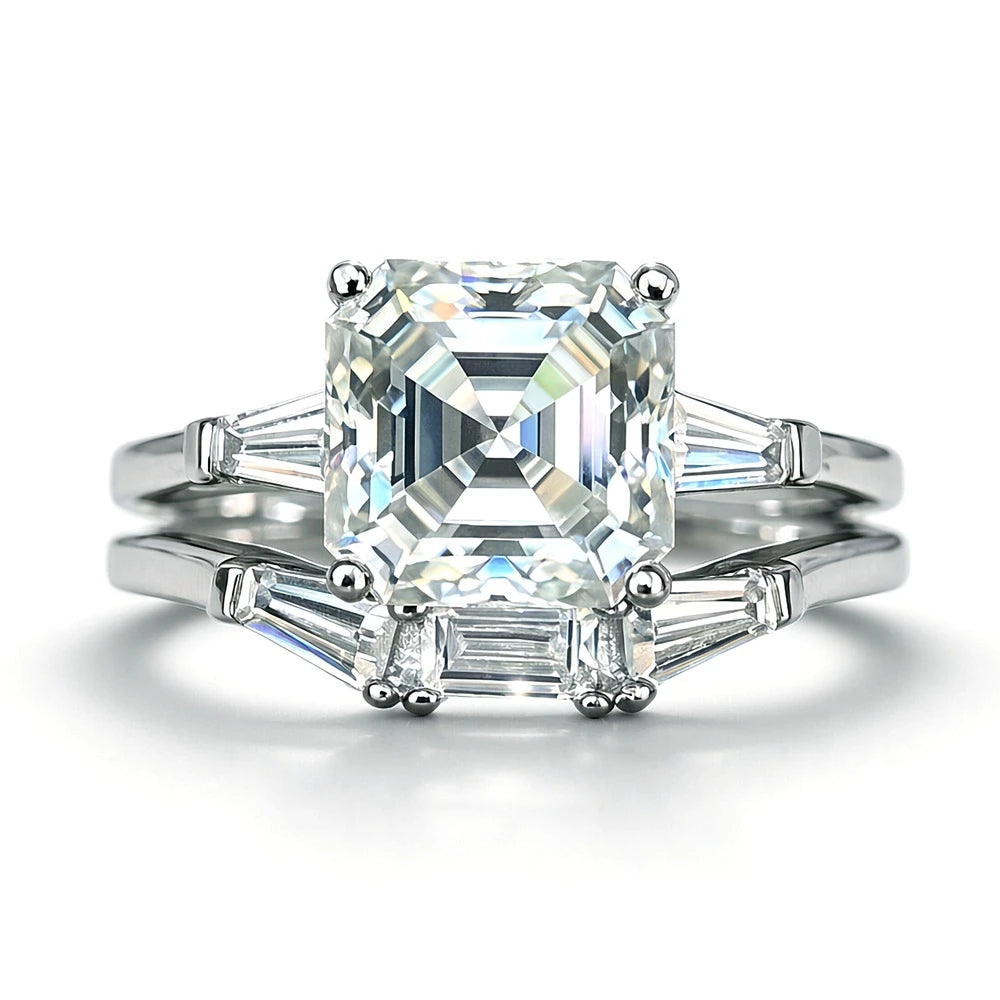 D Color 2.5CT Square Moissanite Ring S925 Sterling Silver Stacked up Wedding Rings for Woman Jewelry Gift