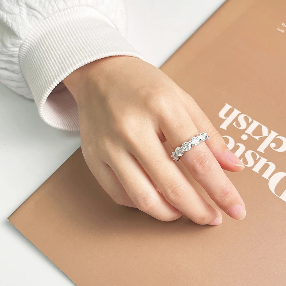 OEVAS 5MM Moissanite Full Eternity Band For Women S925 Sterling Silver Plated 18K Gold Lab Diamond Band Wedding Fine Jewelry