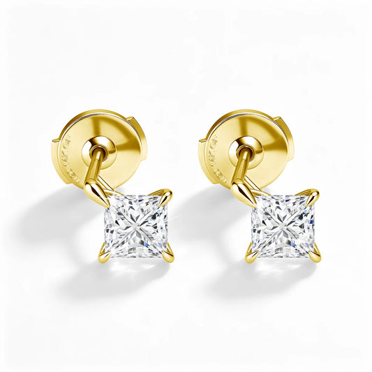 Au585 Moissanite Diamond Earrings D Color Princess Cut Solid 14K Gold Filled Ear Studs for Women Valentine's Day Birthday Gift