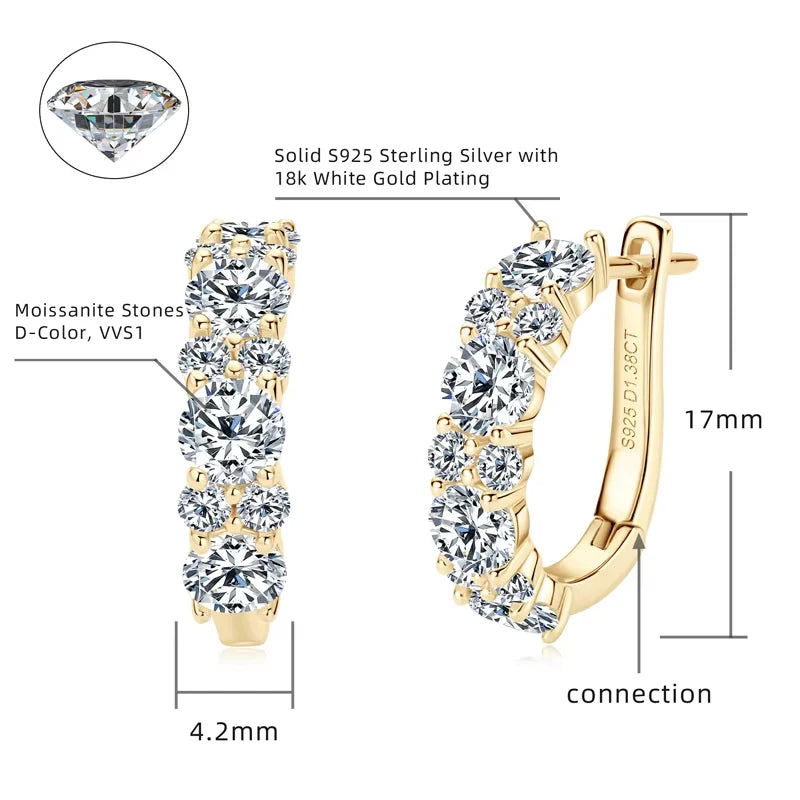 Real 925 Sterling Silver Moisanite Earrings D Color 2.76CTTW. Moisanite Lab Diamond Hoops Earrings Sparking Wedding Fine Jewelry