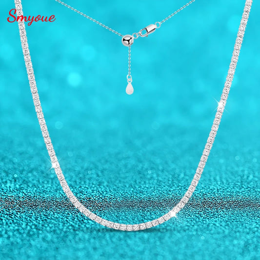 Smyoue Each 2mm All Zircon/moissanite Tennis Necklace for Women Man Adjustable Choker Chain 100% 925 Sterling Silver Jewelry