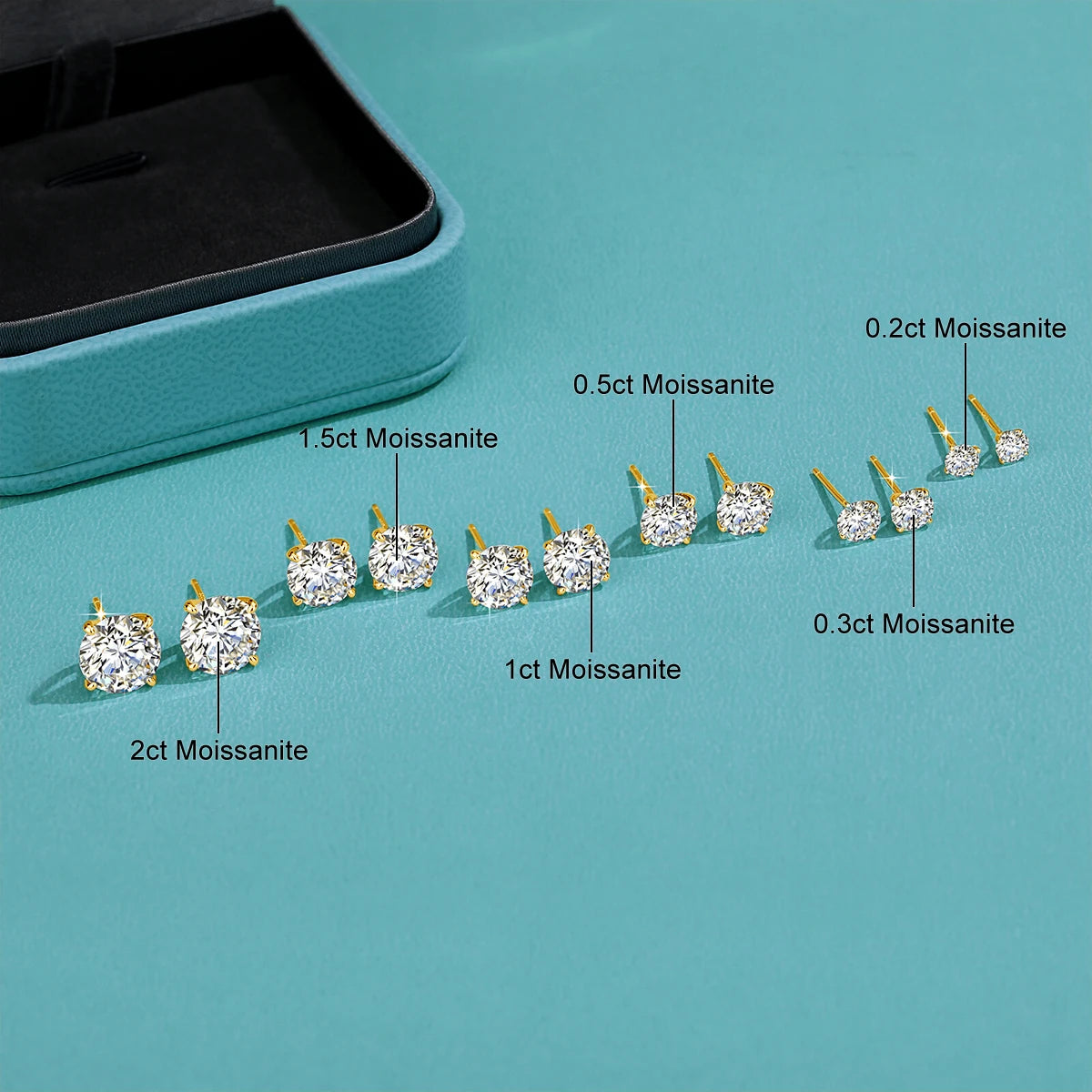 925 Silver Moissanite Round Stud Earrings for Women Men GRA Certified Moissnaites 18K Gold  Plated Ear Studs Wedding Jewelry