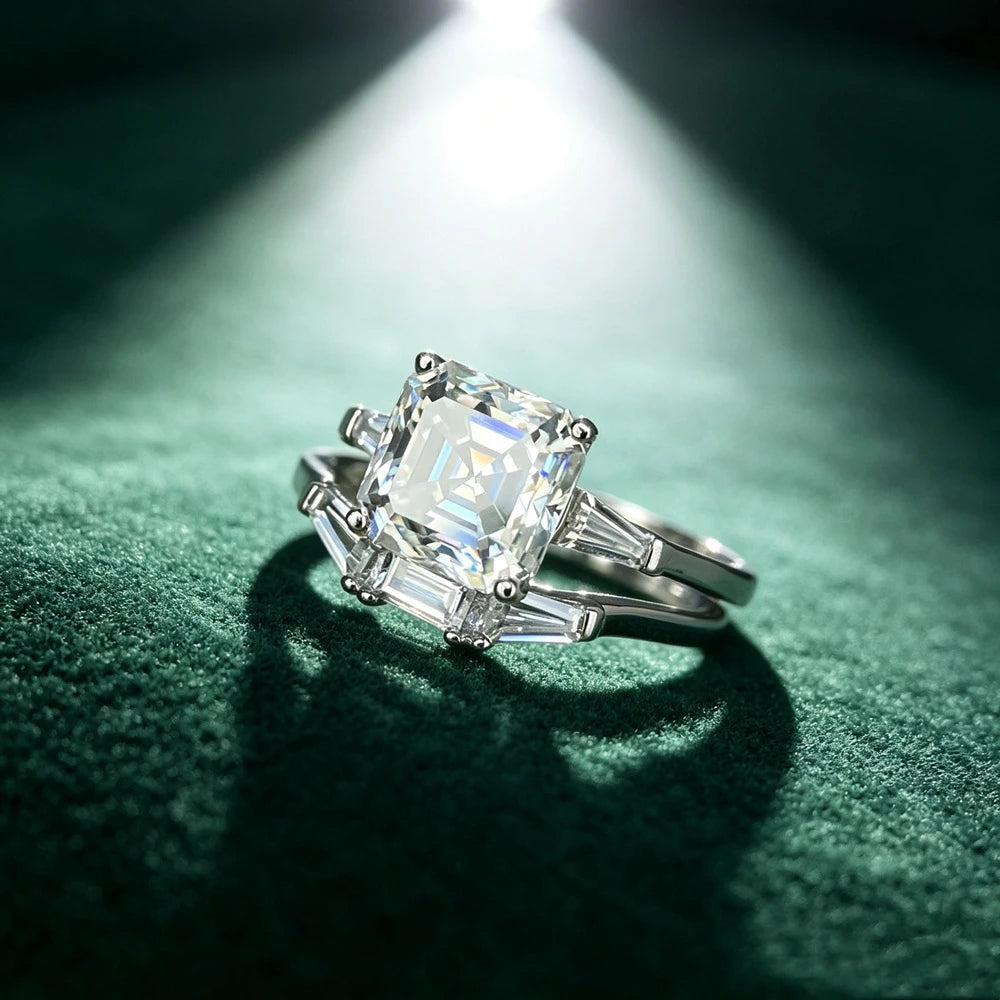 D Color 2.5CT Square Moissanite Ring S925 Sterling Silver Stacked up Wedding Rings for Woman Jewelry Gift