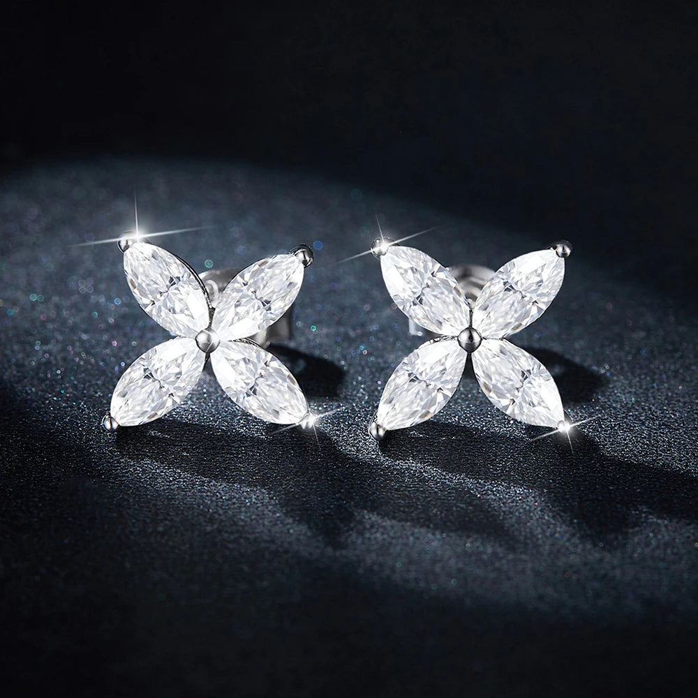 2.4cttw All Moissanite Stud Earrings For Women Marquise Cut Flower Diamond 925 Sterling Silver Wedding Jewelry with Certificates