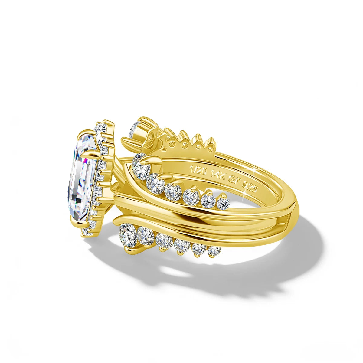 Solid 14K Gold Filled 3CT Emerald Cut Moissanite Stackable Ring Set Au585 Luxury Engagement Ring for Women Bridal Gift Jewelry
