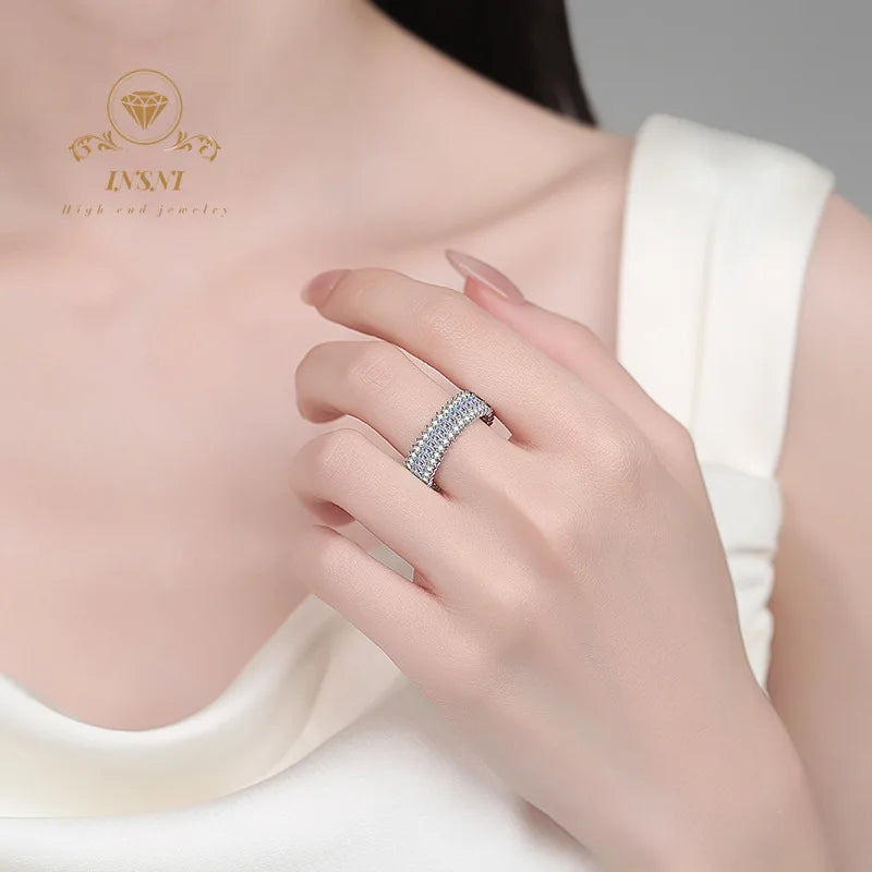 S925 Sterling Silver Full Moissanite Ring Affordable Light Luxury Jewelry Gift Non-Allergy Thick Electroplating Daily Wear