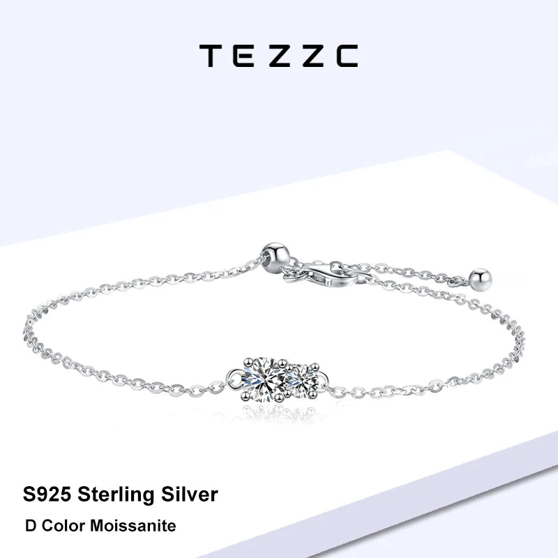 Tezzc New Full Moissanite Diamond Bracelet 925 Silver Chain Charms Bracelet Wrist Chain Adjustable For Women Girls Jewelry Gifts