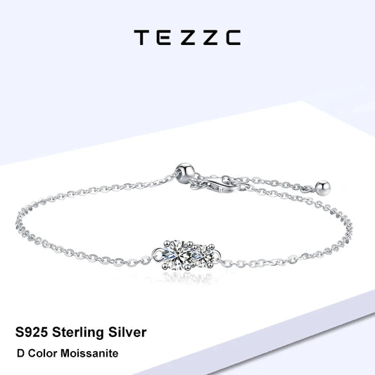 Tezzc New Full Moissanite Diamond Bracelet 925 Silver Chain Charms Bracelet Wrist Chain Adjustable For Women Girls Jewelry Gifts