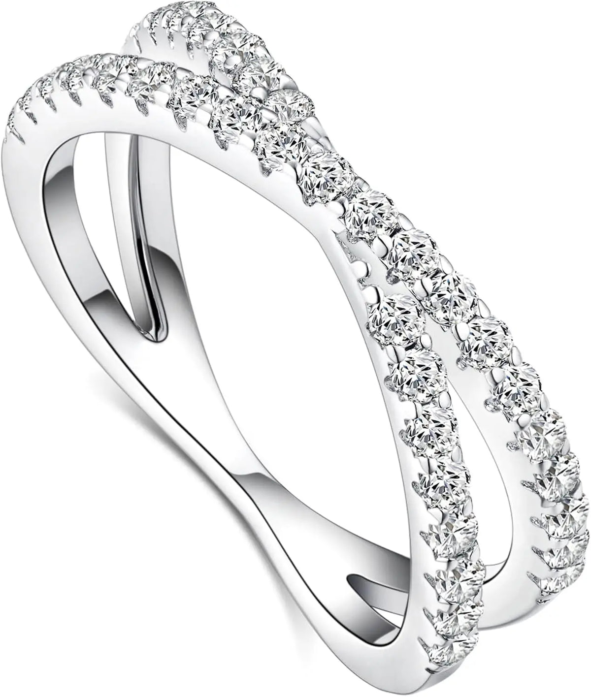 Moissanite Eternity Ring, Criss Cross Wedding Bands for Women 925 Sterling Silver Plating14K Gold Stackable Rings