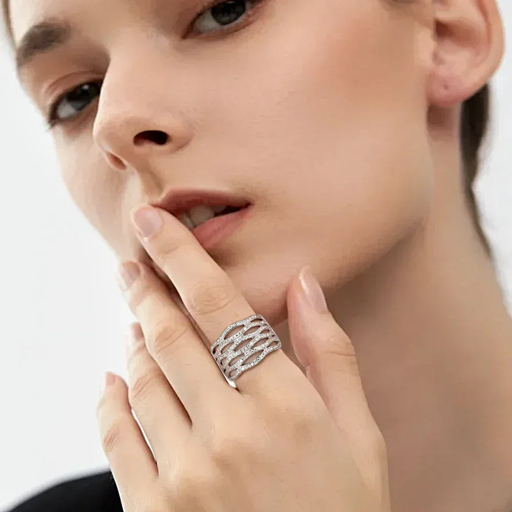 Moissanite Band 925 Silver Ring for Women Hollow Engagement Rings D Color VVS1 Half Eternity Moissanite Ring With Certificate
