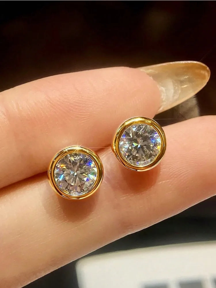 Real 0.5-1ct Moissanite Diamond Luxury Round Stud Earrings for Women 925 Sterling Silver Wedding Earring Fine Jewelry Gifts