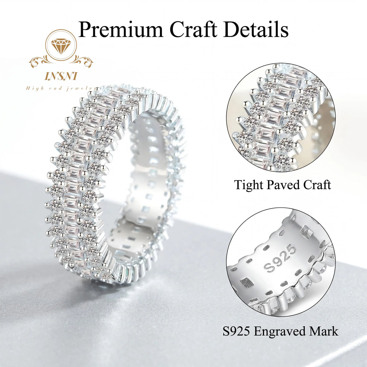 S925 Sterling Silver Full Moissanite Ring Affordable Light Luxury Jewelry Gift Non-Allergy Thick Electroplating Daily Wear