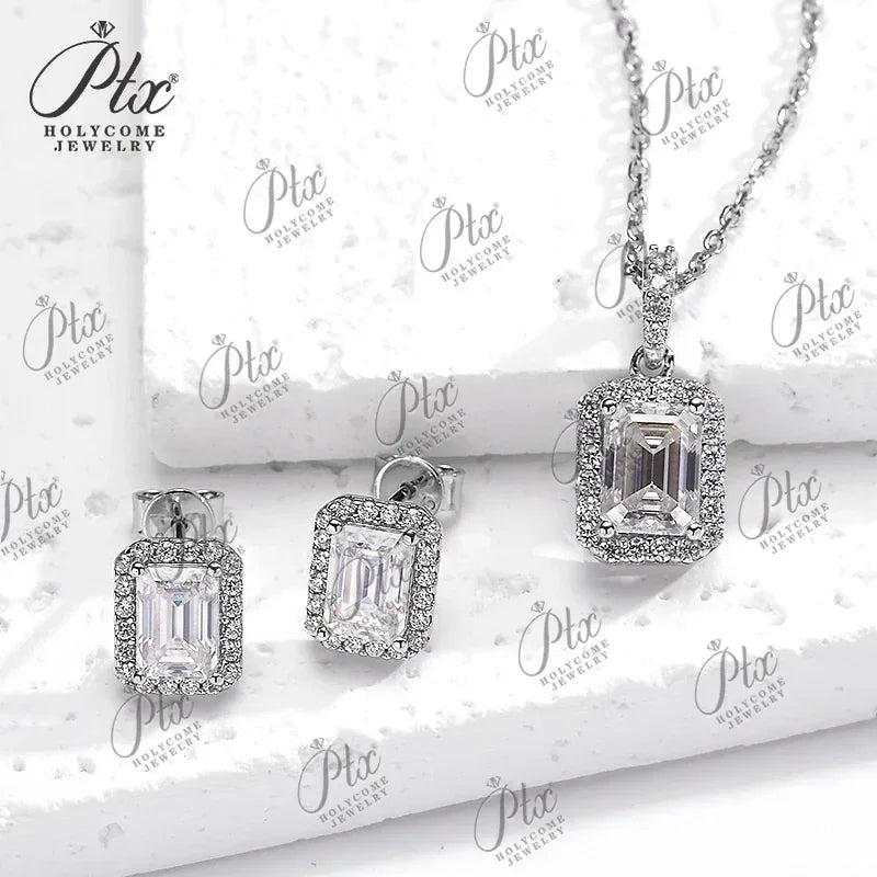Emerald Cut Earring Necklace Jewelry Sets D Color Moissanite 100% S925 Sterling Silver For Women Fine Wedding Gift GRA Certified