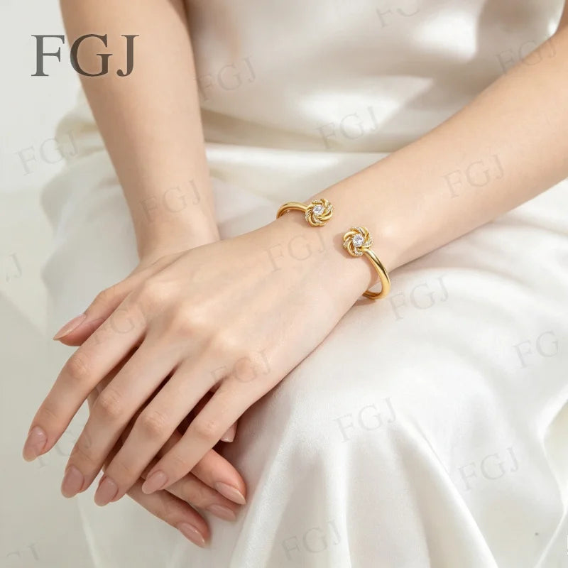 2ct Moissanite Bracelet For Women 6.5MM D VVS1 925 Silver Gold Color Flower Bangle Hand Opening Cuffs Wedding Jewelry Gifts