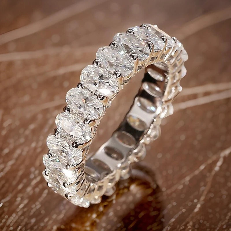 3*5mm Oval Moissanite Rings Full Eternity for Women 925 Sterling Silver Lab Diamond Wedding Band with Certificate Jewelry Gift