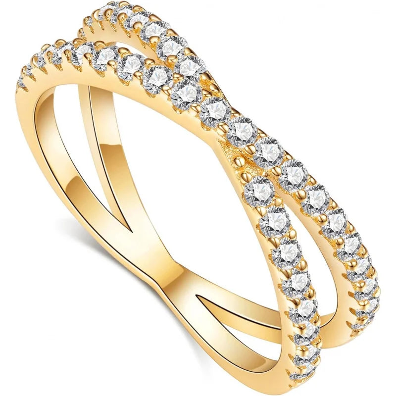 Moissanite Eternity Ring, Criss Cross Wedding Bands for Women 925 Sterling Silver Plating14K Gold Stackable Rings