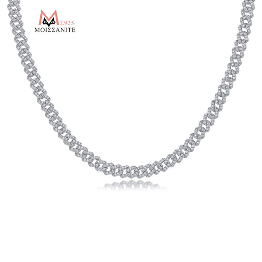 JIUZUAN Moissanite Necklace 925 Silver 18K Gold Plated Iced Out Cuban Chain Hip Hop Style for Men Women