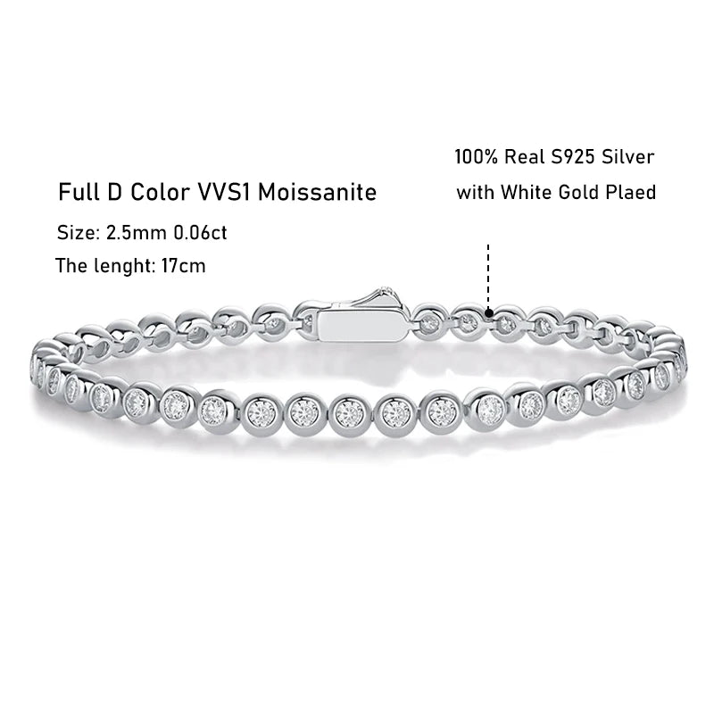 Tezzc Full Moissanite Tennis Bracelet Original 925 Sterling Silver Bubble Bracelet with Certificate Jewelry Women's Trendy Gift