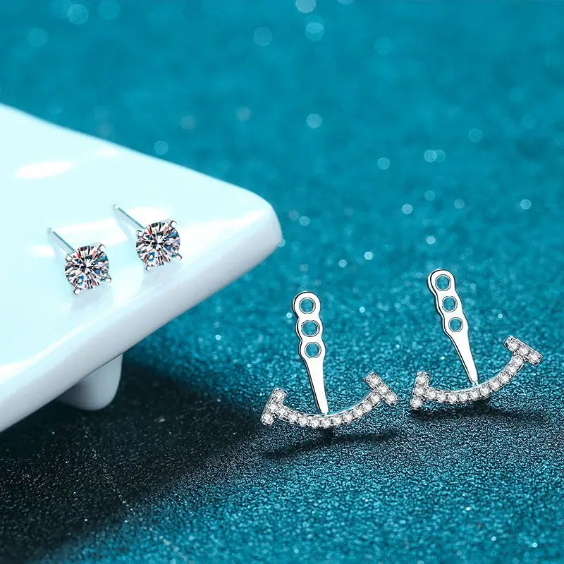 925 Sterling Silver Moissanite Stud Earrings 4 Prong Micro Pave Women Detachable Drop Earrings Fine Jewelry Gift