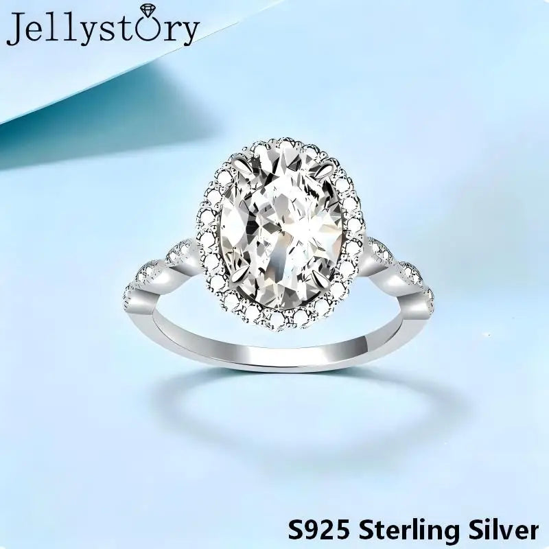 S925 Silver Full Inlaid Moissanite Oval Ring Main Stone Ring Light Luxury Elegant High-end Style