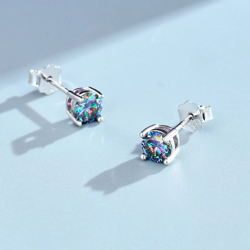 4/5/6.5/8 mm Real Moissanite Diamond Stud Earrings Blue/Red/Green/Yellow/Pink/Black/White/Grey 925 Sterling Silver Jewelry