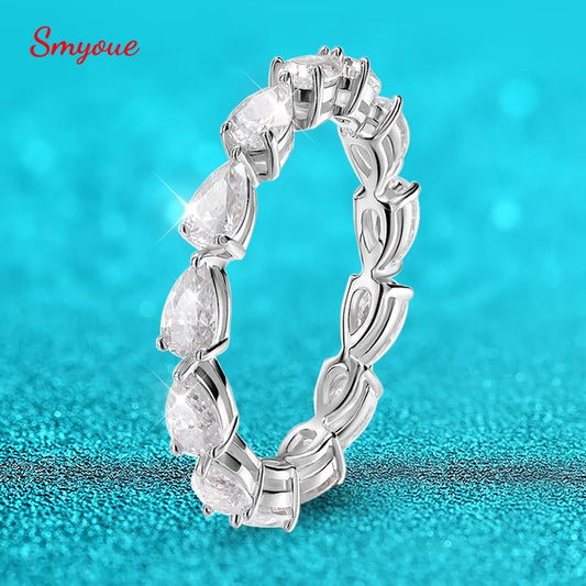 Smyoue Certified 3*5mm Pear Cut Moissanite Eternity Rings for Women Luxury Quality Lab Diamond 925 Sterling Silver Wedding Band