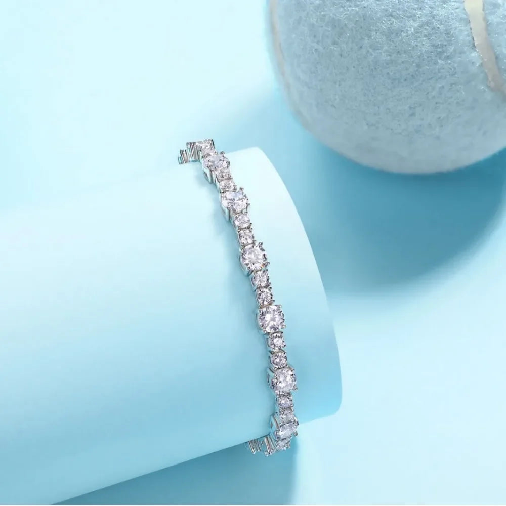 LinkerLove S925 Sterling Silver Bangle for Women 3/5mm Moissanite Diamond Bracelet 18K Gold Plated Wedding Party Luxury Jewelry