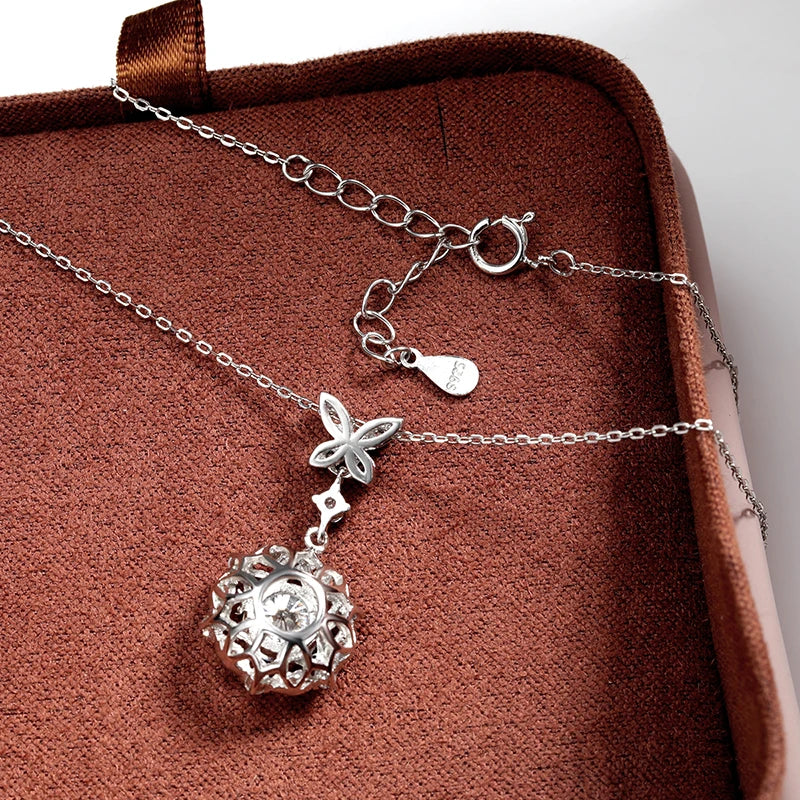 TBCYD 1CT Moissanite Pendant Necklace Silver 925 Women's Butterfly Flower Necklace High Quality Sparkling Mother's Jewelry Gifts