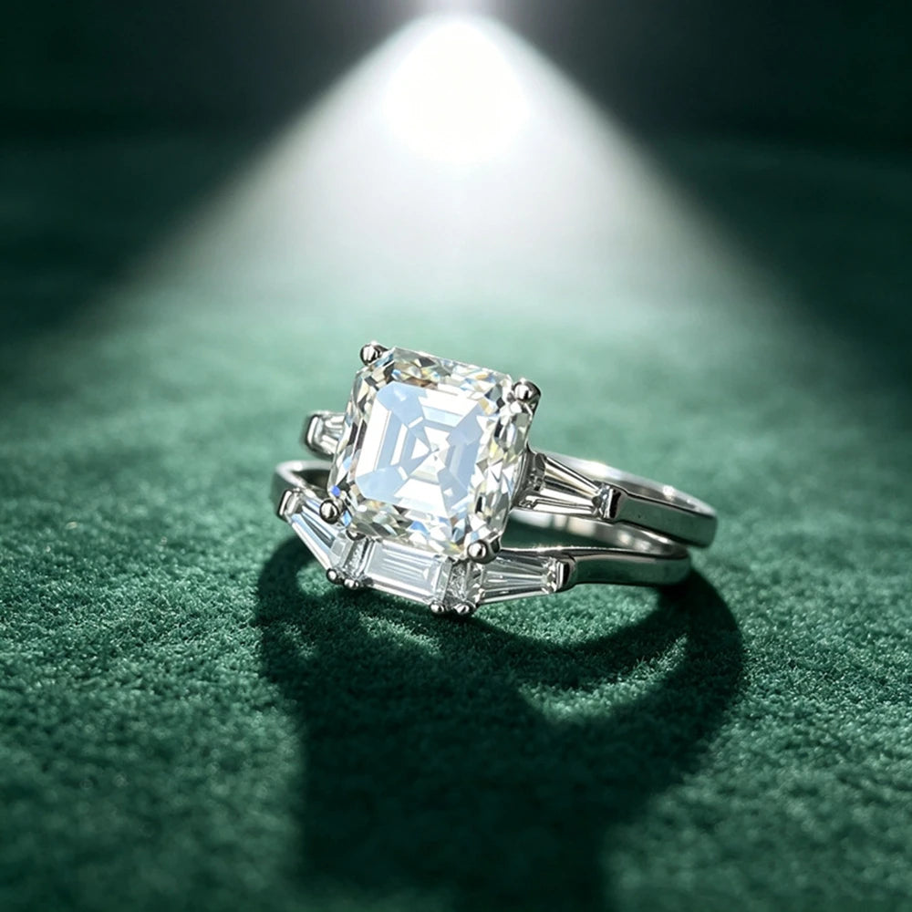 D Color 2.5CT Square Moissanite Ring S925 Sterling Silver Stacked up Wedding Rings for Woman Jewelry Gift