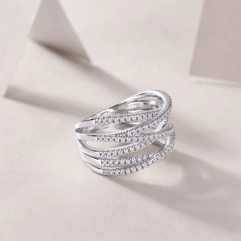 925 Silver Real Moissanite Multi Band Eternity Ring for Women Fine Jewelry White Gold Plated Diamond Statement Ring Pass Tester